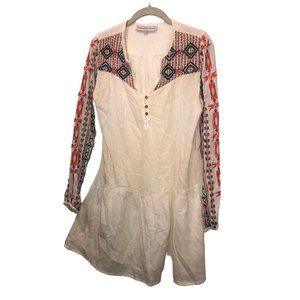 Christophe Sauvat Embroidered Beaded crinkle cotton tunic cover up top /…